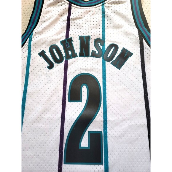 NWT Mitchell & Ness 1994-1995 Charlotte Hornets Larry Johnson Jersey White XL - Picture 5 of 7